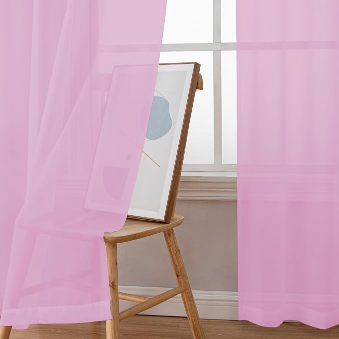 Chyhomenyc Pink Sheer Curtains 72 Inch Length 2 Panels, Light Filtering Soft - Image 6