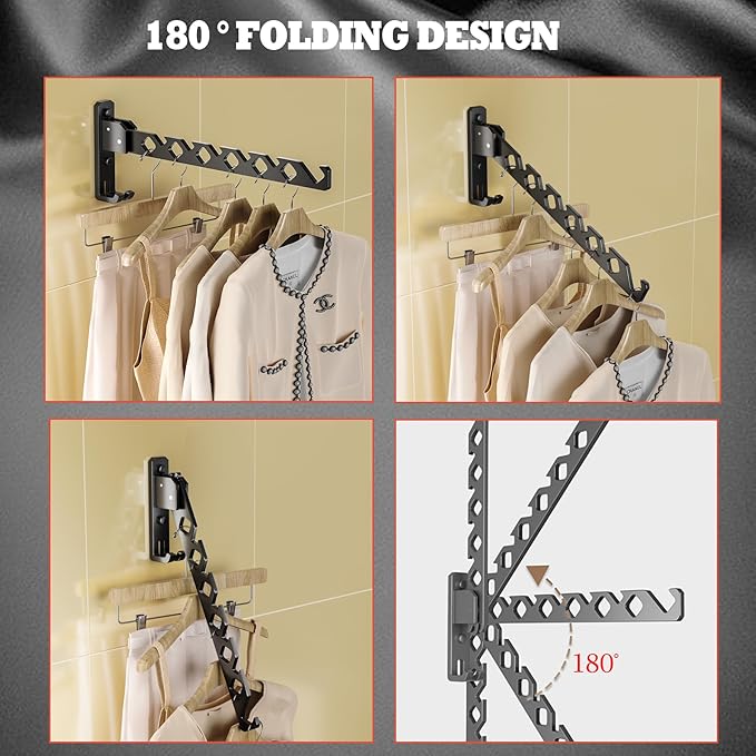 Wall Mount Coat Hanger Holder Black Clothes Drying Organizer Rack Garment Hooks - Image 4