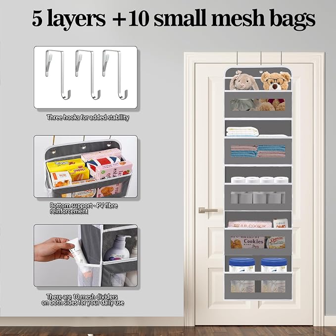 Over The Door Organizer, 5 Shelves Closet Door Hanging Organizer - Image 3