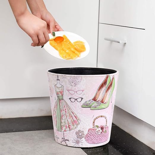PU Leather Small Trash Can Wastebasket, Round Garbage Container Basket - Image 6