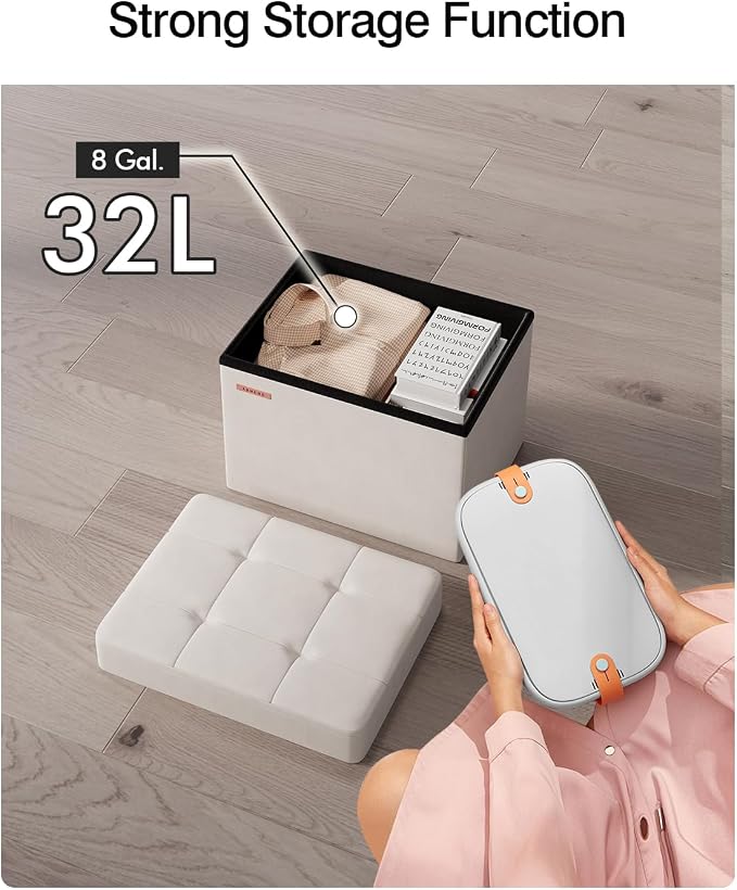 Folding Storage Ottoman, Velvet Storage Bench, End Stool, Foot Stool, - Image 5
