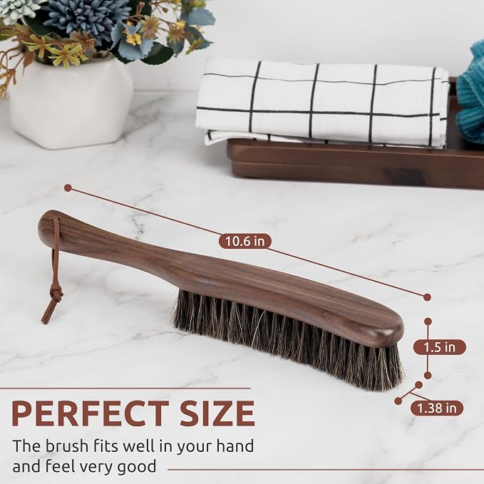 Lint Brush for Clothes with 100% Soft Horse Hair Bristle, Large Walnut Wood - Image 2