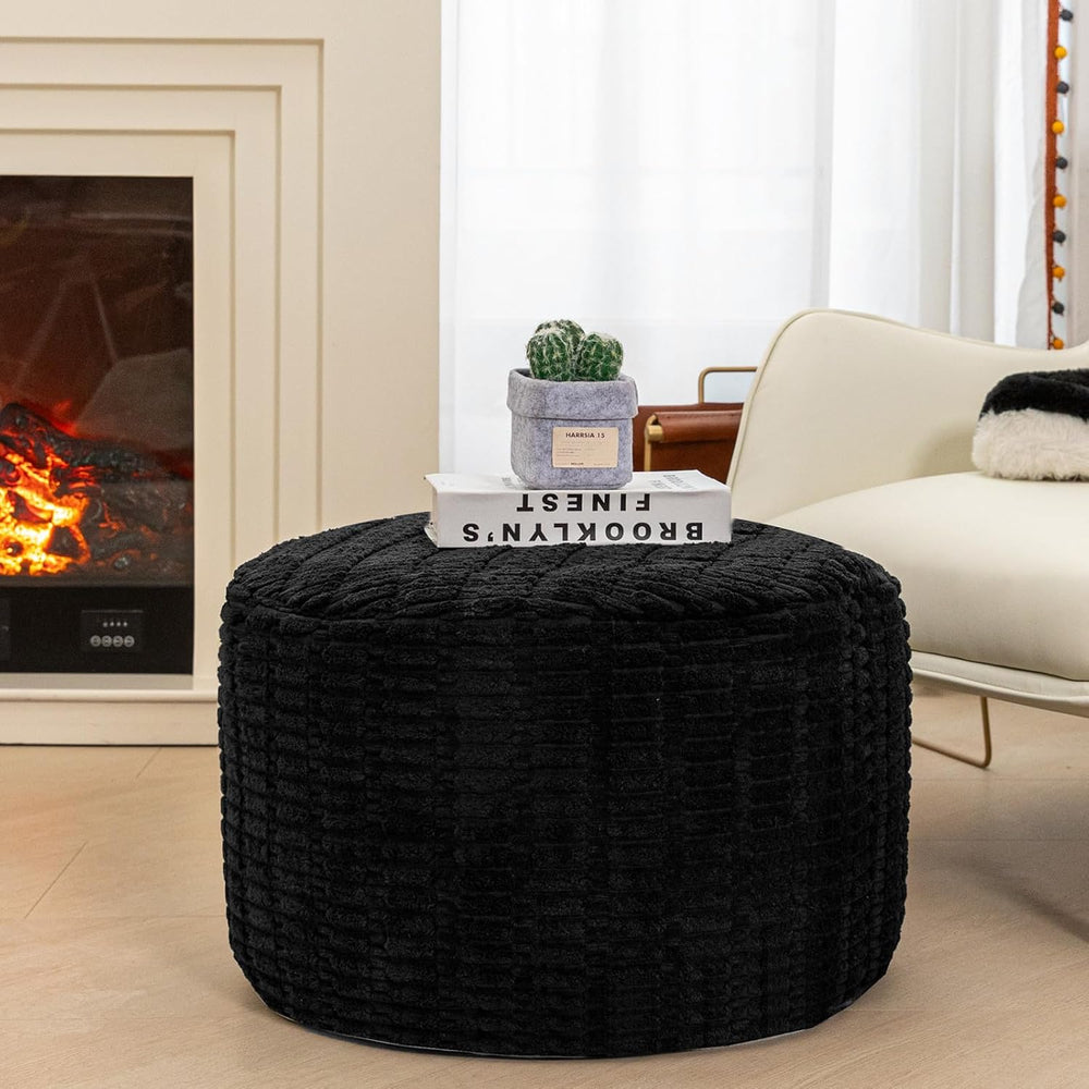 Poofieotto Ottoman Foot Rest, Foot Stool Ottoman Pouf Stuffed,Black 20x12In