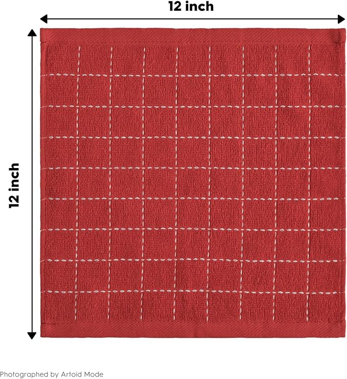 Artoid Mode Checkered Designed Cotton Beige Red Terry Kitchen Dish Cloths - Image 7