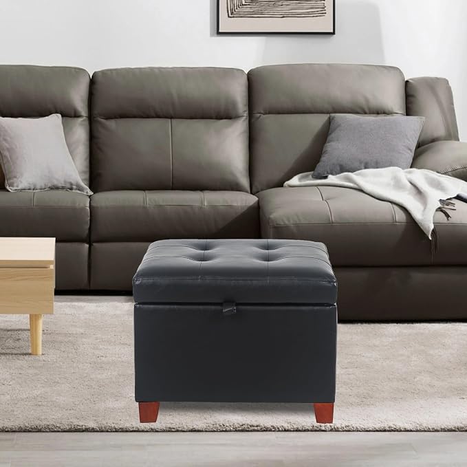 Adeco Faux Leather Storage Ottoman - Image 9