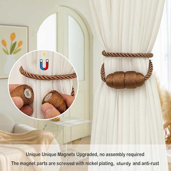 Magnetic Rope Curtain Tiebacks 6 Pack Holders - Image 3