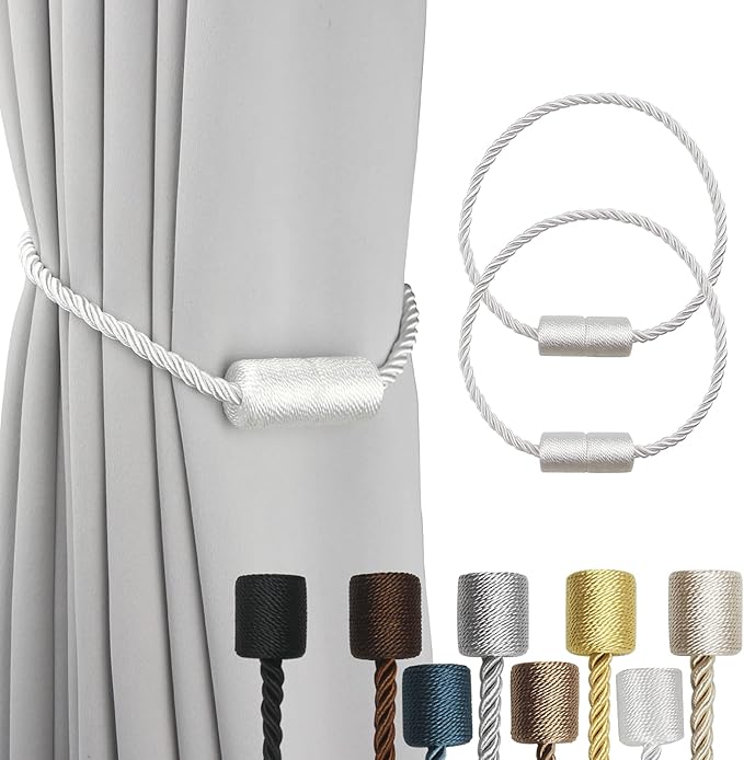 2 Pack White Strong Magnetic Curtain Tiebacks Outdoor Elegant Decorative Tie by CurtainTiebacks