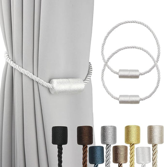 2 Pack White Strong Magnetic Curtain Tiebacks Outdoor Elegant Decorative Tie by CurtainTiebacks