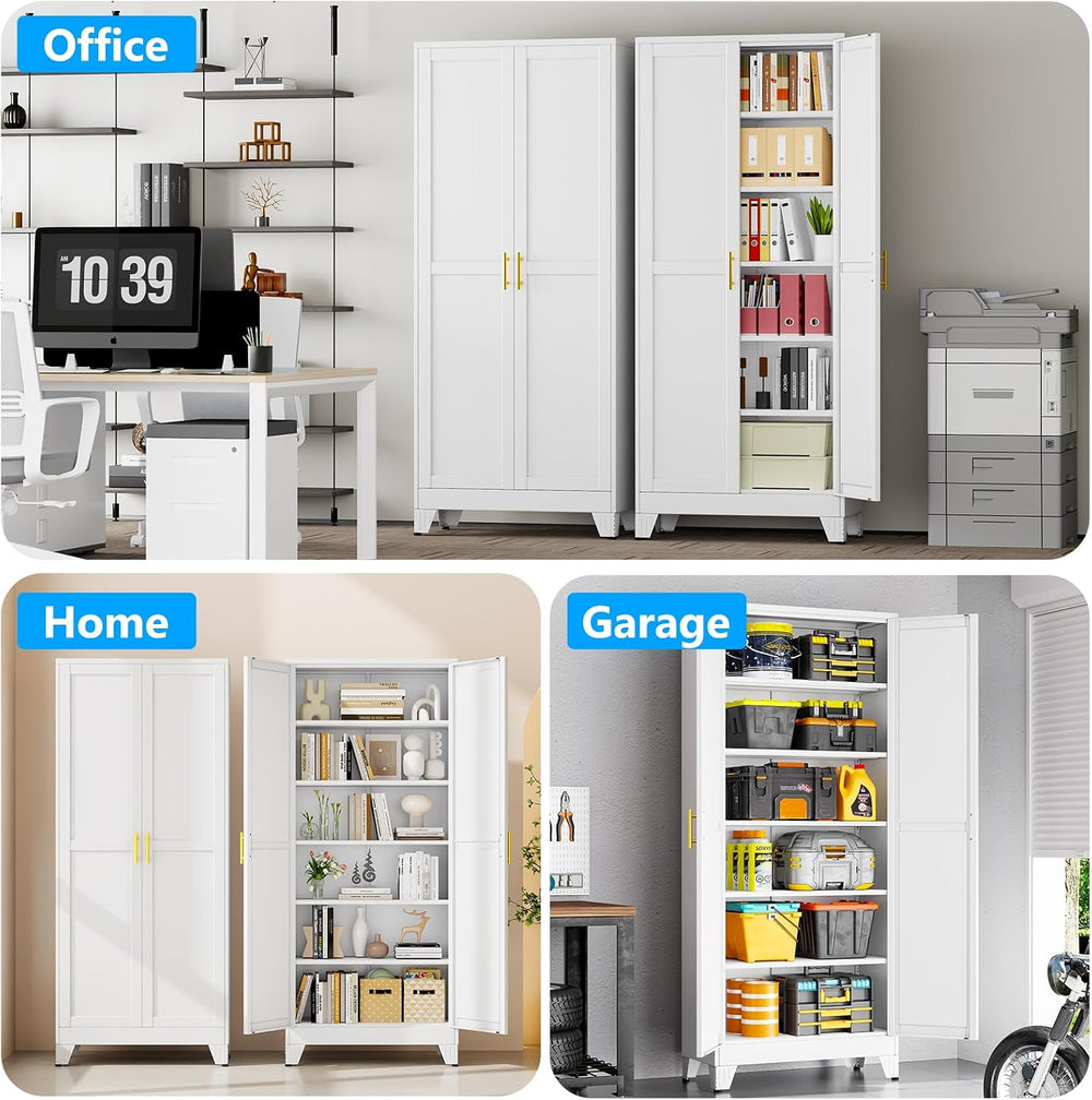 pozdeg 75" White Heavy Duty Metal Garage Storage Cabinet