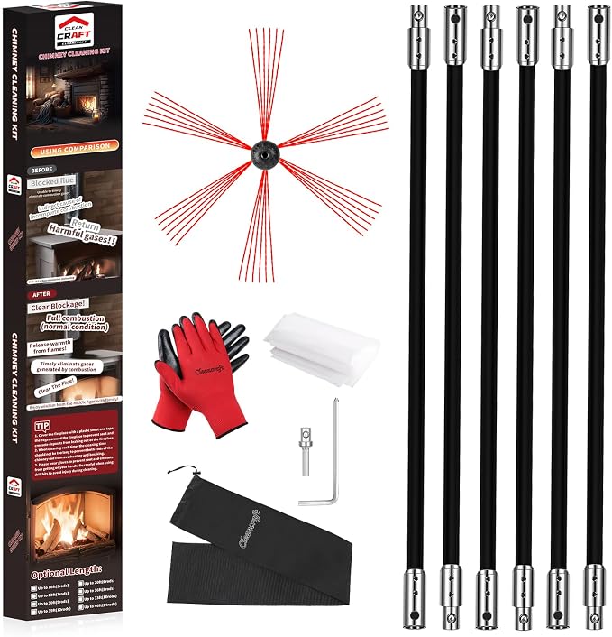 20 Feet Chimney Sweep Kit, Chimney Cleaning Kit by cleancraft
