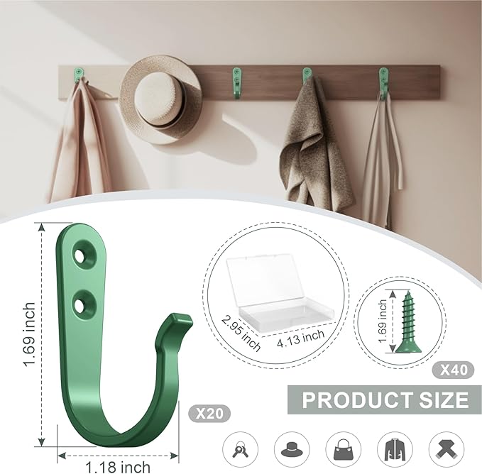 20PCS Heavy Duty Metal Wall Hooks, Coat Hooks - Image 7
