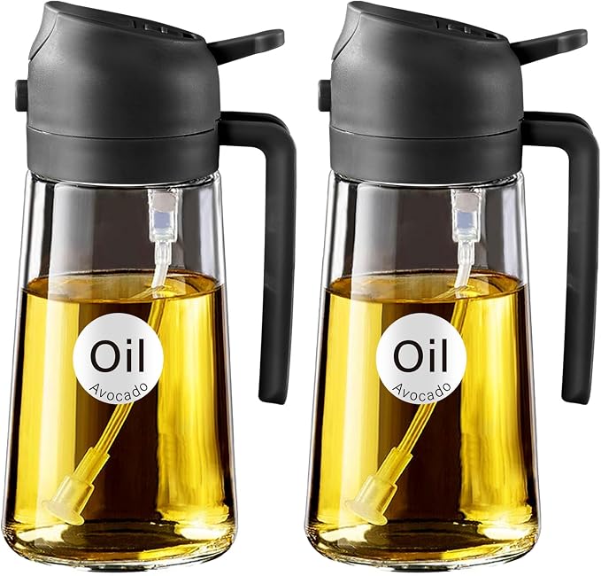 YARRAMATE 2Pcs 16oz/470ml Olive Oil Dispenser, Food-grade 2 in 1 Oil Glass by YARRAMATE