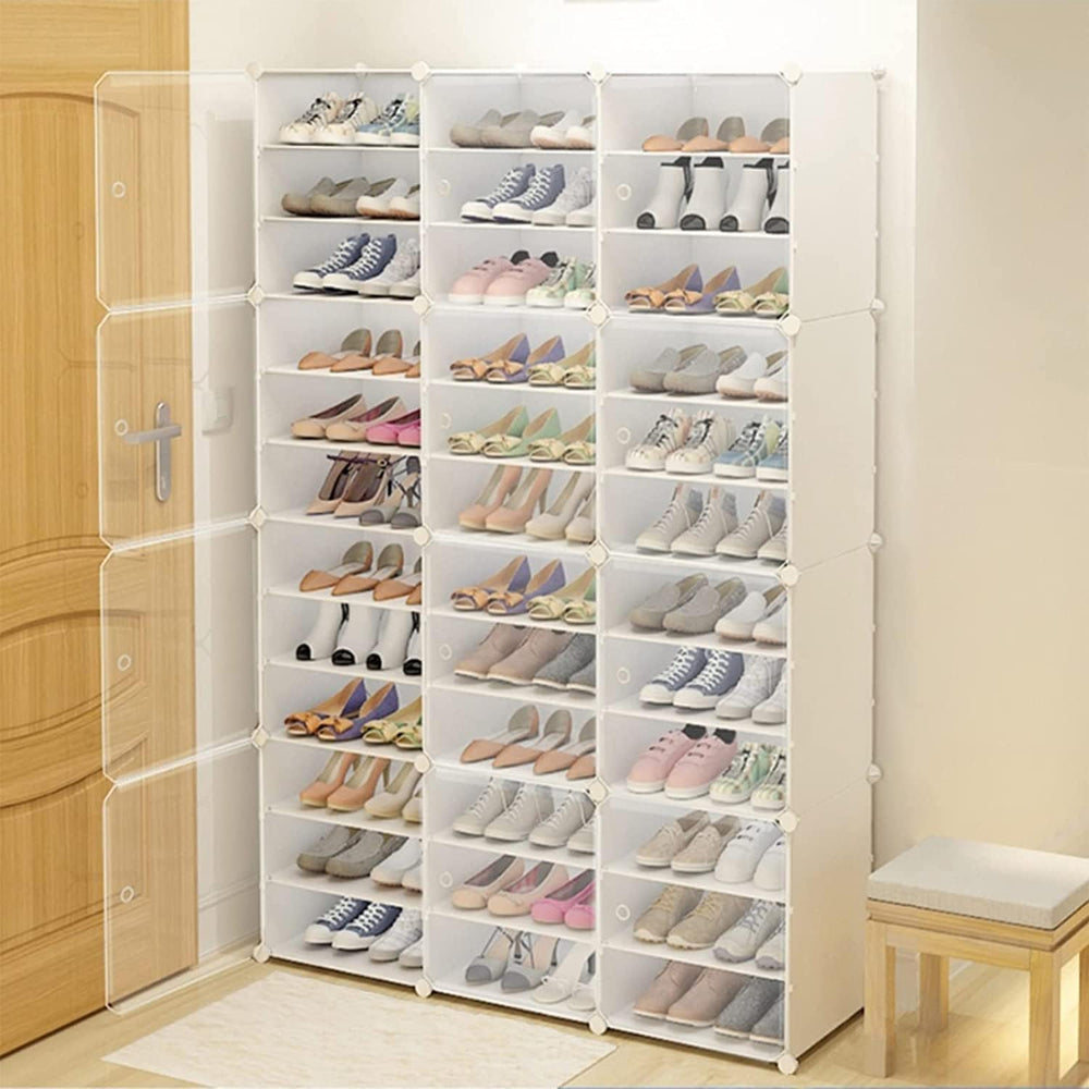 12-Tier 3-Line Dustproof Shoe Boxes 72 Pairs Clear Shoe Rack Organizer Stacka...