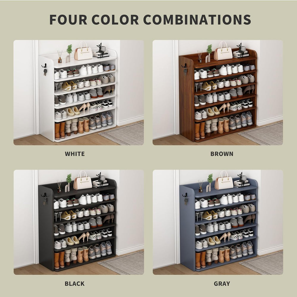 5 Tier Shoe Rack, Wooden Shoe Storage Cabinet, Large Capacity Tall Shoe Shelf...