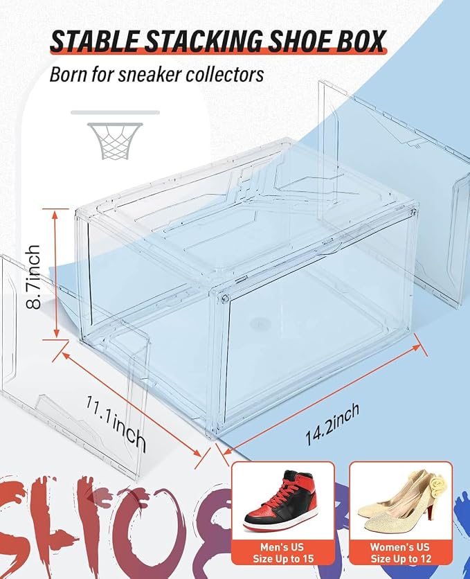 KDOR Shoe Box for sneakers，Closet, hat Clear Plastic Stackable 10 Pack Sneaker - Image 2
