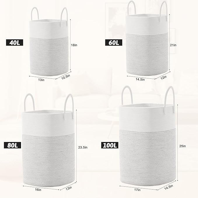 Laundry Basket, Woven Cotton Rope Laundry Hamper, Versatile Storage - Image 3