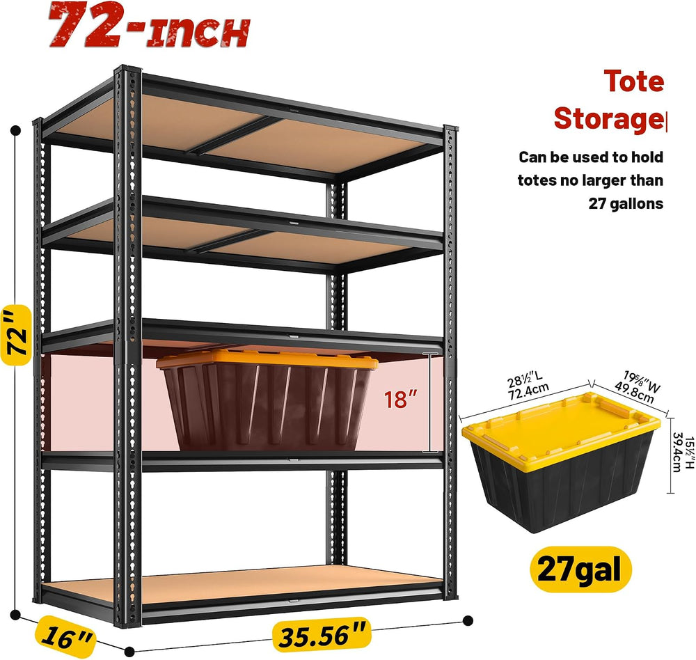 ROOMFAVE Garage Shelving Heavy Duty, 5 Tier,72" H x 35.56" W x 16&q...