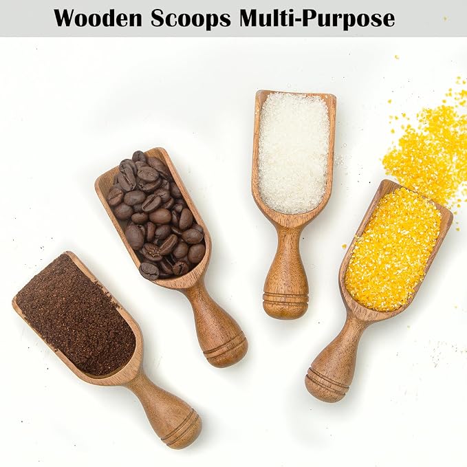 Wooden Scoops for Canisters 4PCS Wooden Scoop for Jars 4.9″Med-size Acacia - Image 5