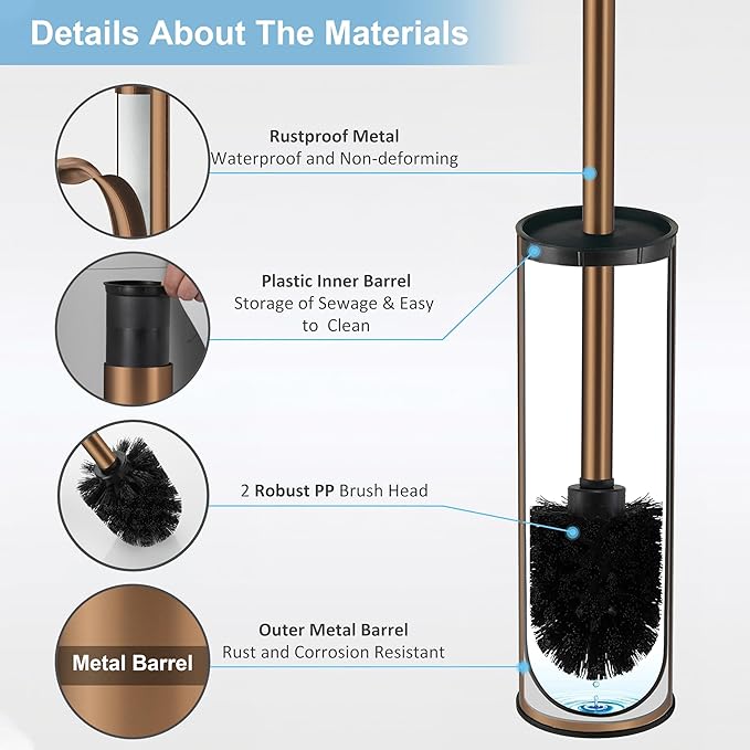 BGL Rose Gold Toilet Brush and Holder, Stainless Steel Toilet Brushes - Image 5