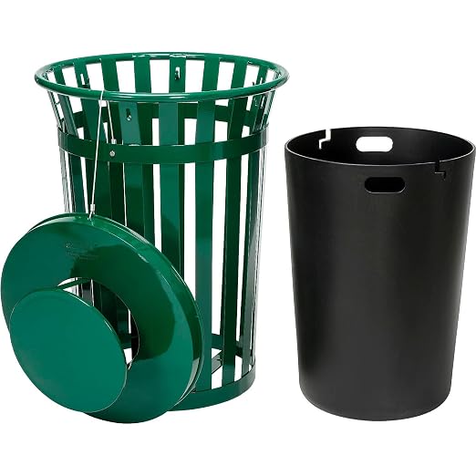 Global Industrial Heavy-Duty 36 Gallon Capacity Outdoor Metal Slatted Trash - Image 2