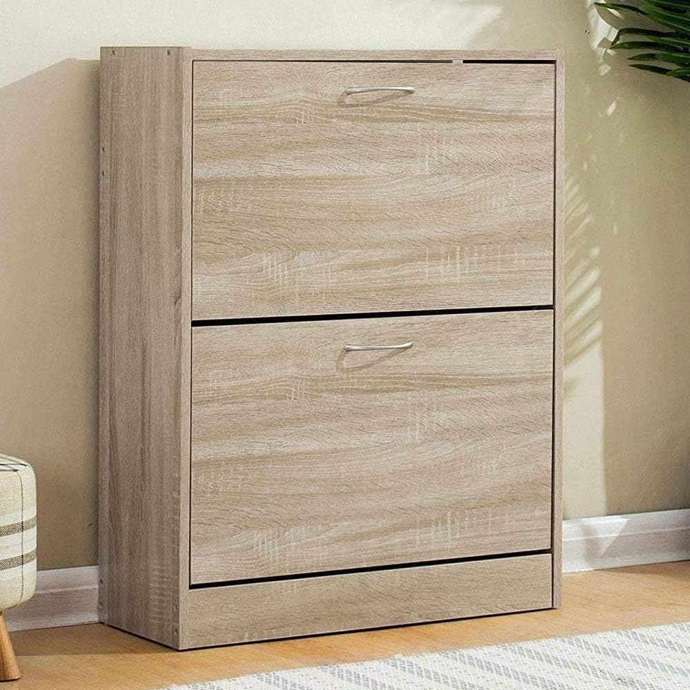 BAKAJI Shoe Rack Space Saving Melamine Wood with 2 Folding Doors and Double Depth Dimensions 60 x 24 x 83.5 cm (Beige), Unique