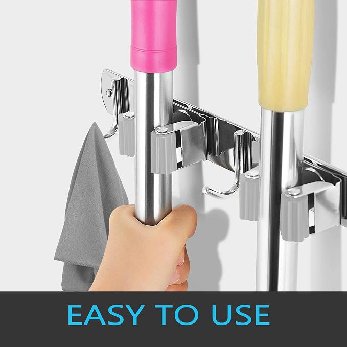 Broom and Mop Holder Wall Mounted, Broom Hanger Storage Rack, Stainless Steel - Image 5