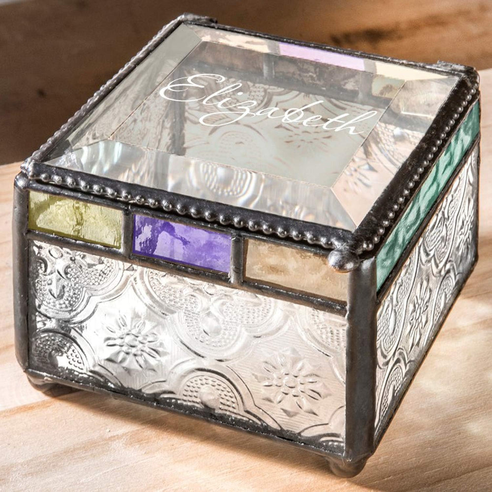 Personalized Jewelry Box Decorative Vanity Display Colorful Stained Glass Kee...