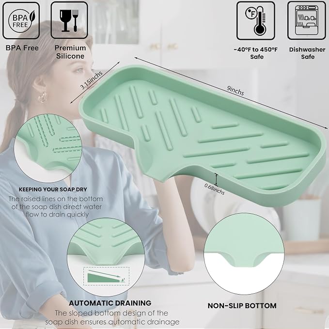 YASMEN Silicone Bathroom Soap Dishes, Sink Sponge Holder - Image 2