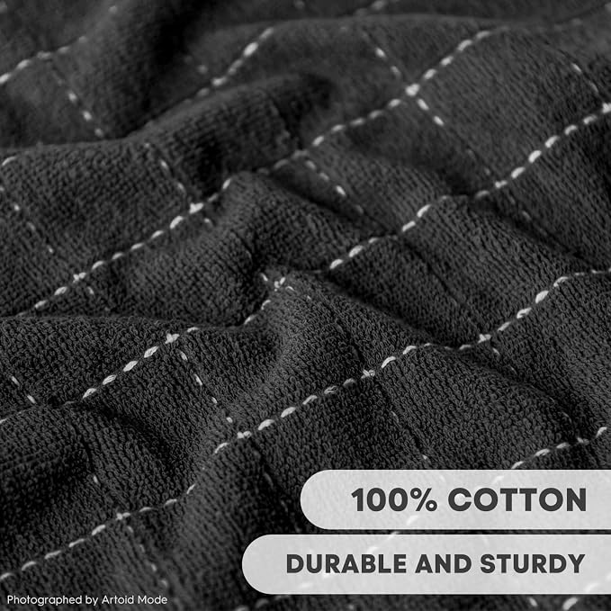 Artoid Mode Checkered Designed Cotton Black Terry Kitchen Dish Towels, 15x25 - Image 3