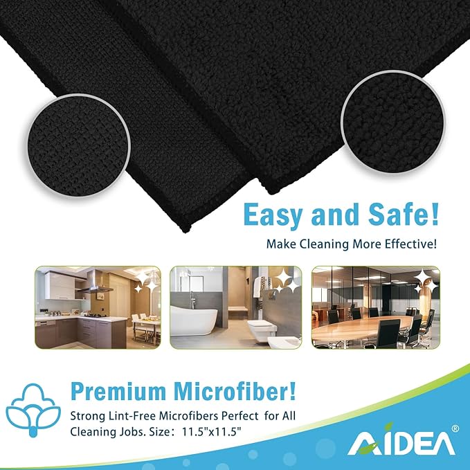AIDEA Microfiber Cleaning Cloth Black 12PK, Microfiber Towels - Image 7