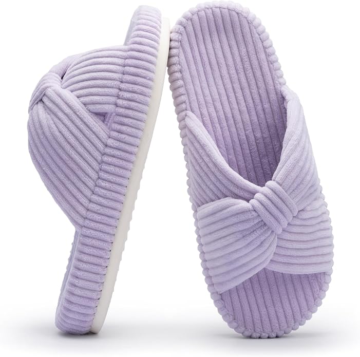 Chantomoo Slippers for Women Memory Foam House Bedroom Corduroy Bow Crossbands by Chantomoo