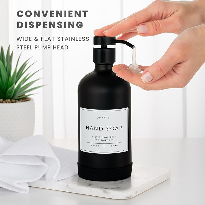 16oz Glass Soap Dispenser with Stainless Steel Pump, 21 Waterproof Labels - Image 4
