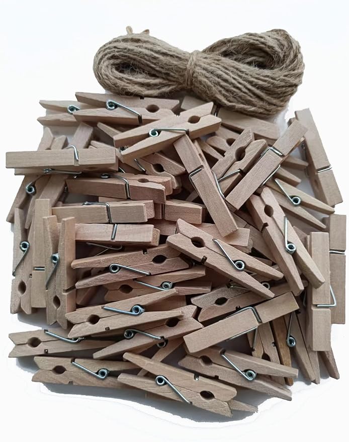 50pcs Small Wood Clothes Pins Pegs Strong Hangers Picture Display Art Craft by Unknown