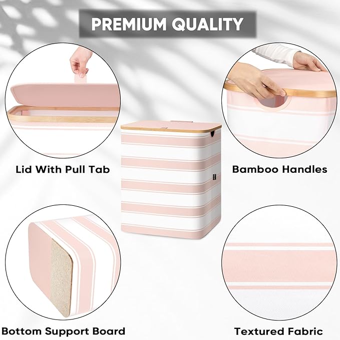 BALEINE Laundry Hamper with Lid, Tall Laundry Baskets with Bamboo Pull Handles - Image 3