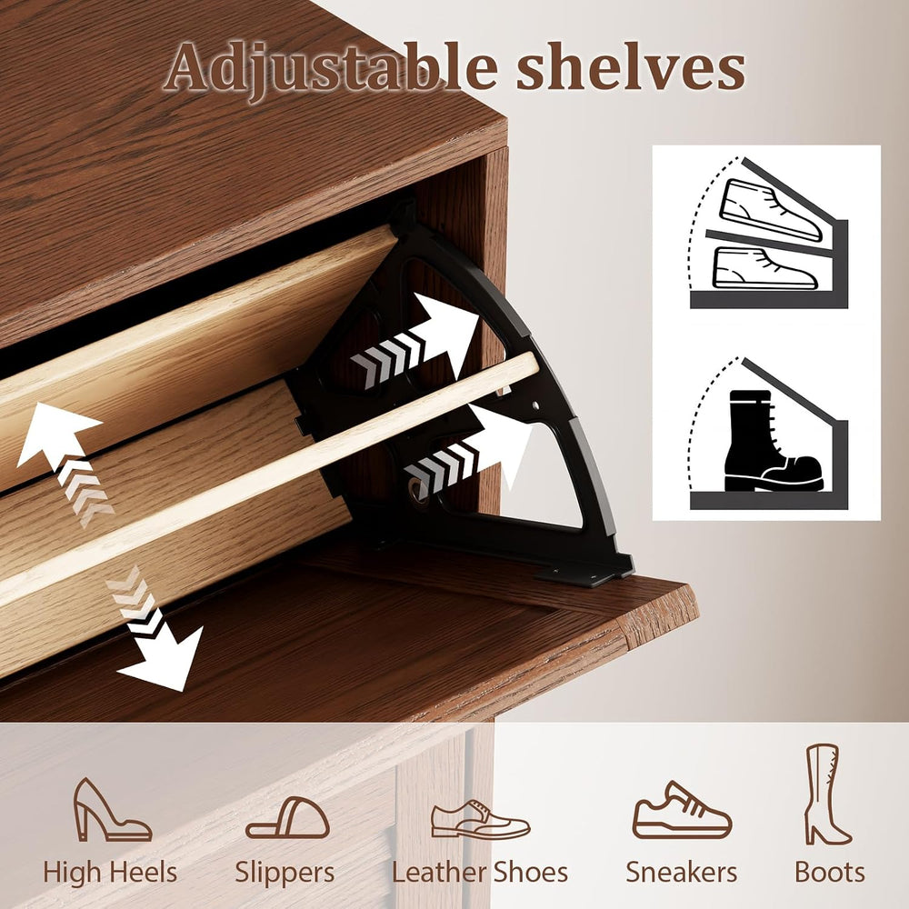 KungFuWood Soild Wood Shoe Storage Cabinet with 3 Flip Drawers for Entryway,N...
