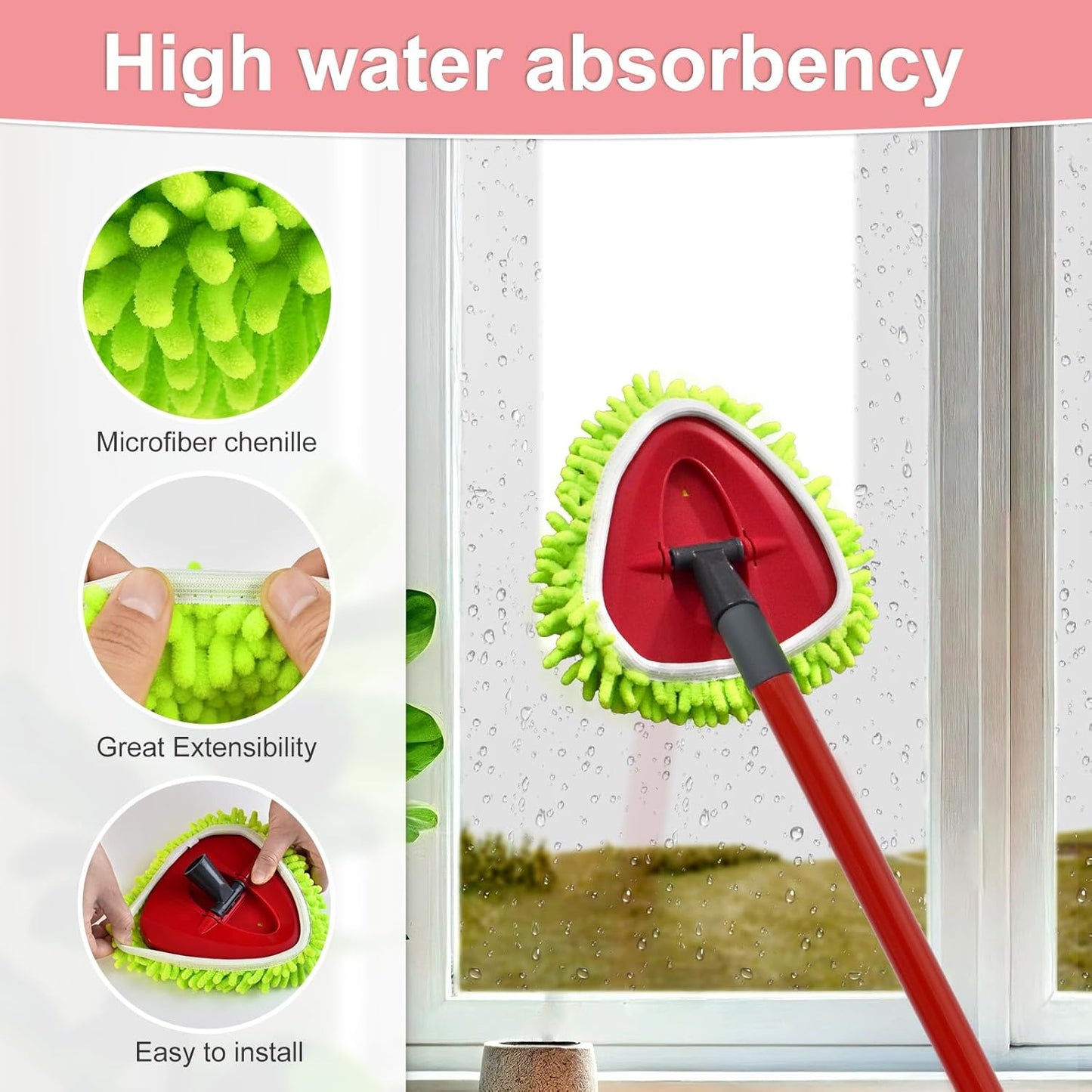 Mop Heads Replacement for Ocedar, Mop Replace Head for Ocedar EasyWring 1 Tank, Include 4 Microfiber Refills Replacement Head Deep Cleaning Machine Washable,1 Upgrade More Bristles Scrub Brush,1 Base