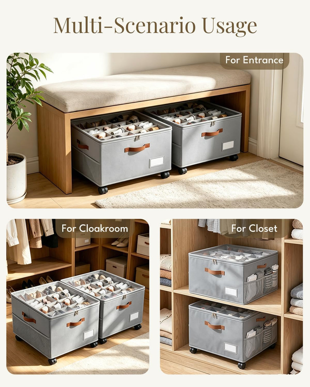 Shoe Organizer for Closet with Wheels - 2 Pack Shoe Storage Box Bin Cubes
