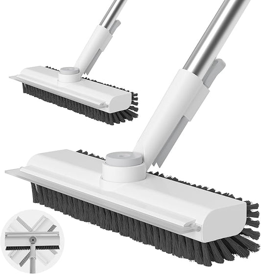Floor Scrub Brush with Long Handle, 3 in 1 Scrape and Heavy-Duty Stiff Bristle by AIRU
