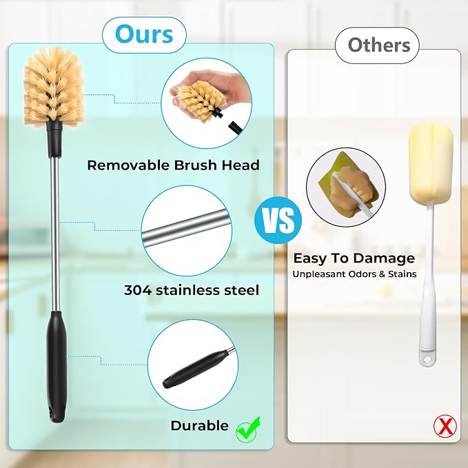 3 in 1 Stainless Steel Long Handled Water Bottle Brush Set, Kitchen Scrubber - Image 4