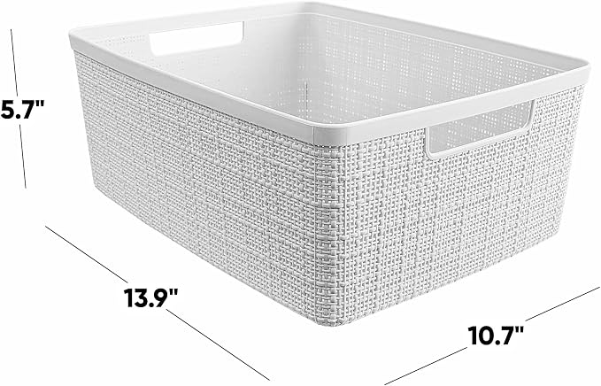Curver Set of 6 Jute Medium Decorative Plastic Organization and Storage Baskets - Image 2