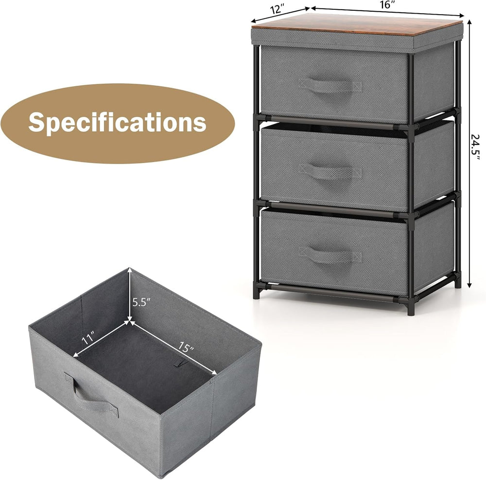 GOFLAME Fabric Dresser Set of 2 with 3 Drawers, Nightstand for Bedroom, Bedsi...