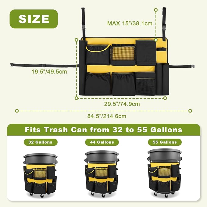 32-55 Gallon Trash Can Caddy Bag, Garbage Bin Apron Caddy - Image 2