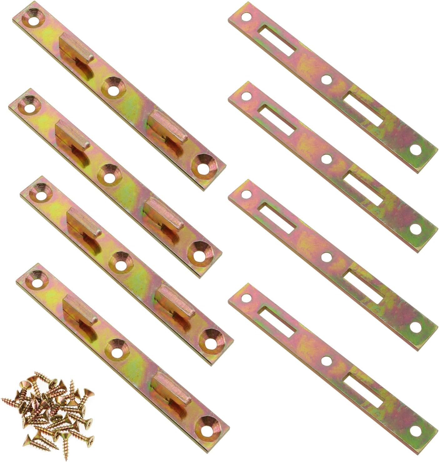 4Sets Bed Rail Mounting Brackets Hidden Tongue and Groove Connectors for Bed Frames Reinforcement Hardware for Wooden Furniture 3087 127mm Heavy Duty Galvanized and Color Coated Steel