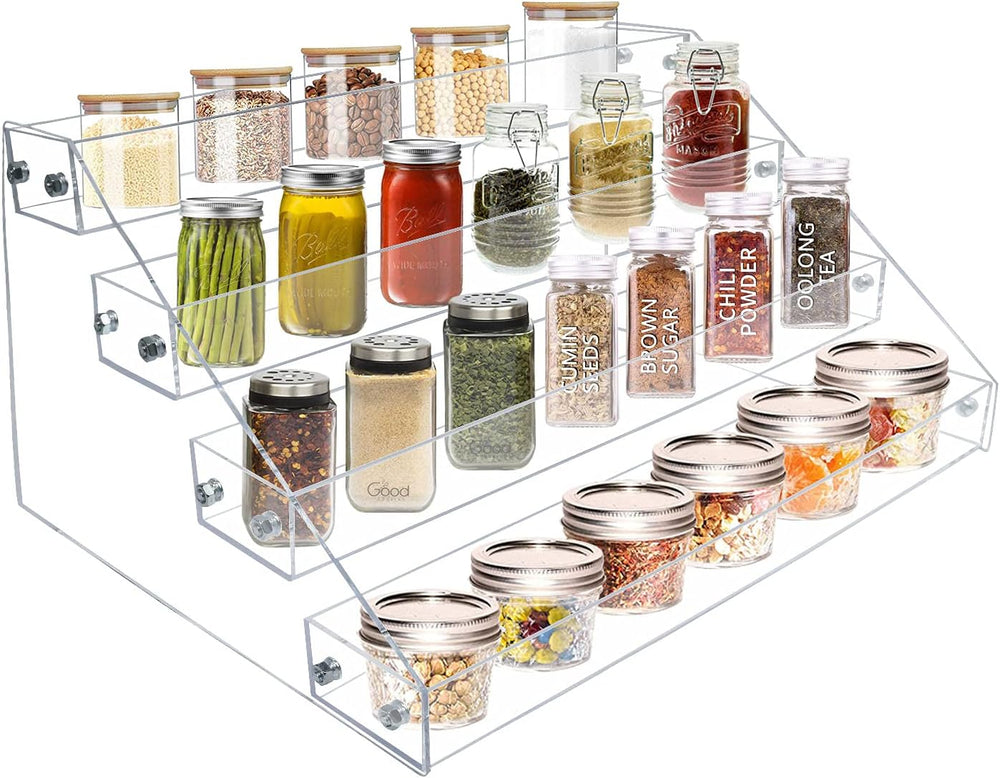 VAEHOLD Acrylic Spice Rack Organizer, 4 Tier Clear Vertical Rack for Cabinet ...