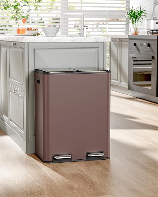 16 Gal Dual Trash Can, Stainless Steel Kitchen Garbage Bin, Recycle Dustbin - Image 7