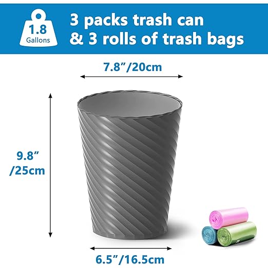 Bathroom Trash Can, 3 Pack 1.8 Gallons Small Trash Can - Image 3
