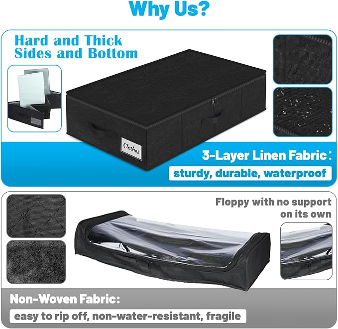 Under Bed Storage Container Bin 3 Pack, Low Profile Foldable Underbed Clothes - Image 3