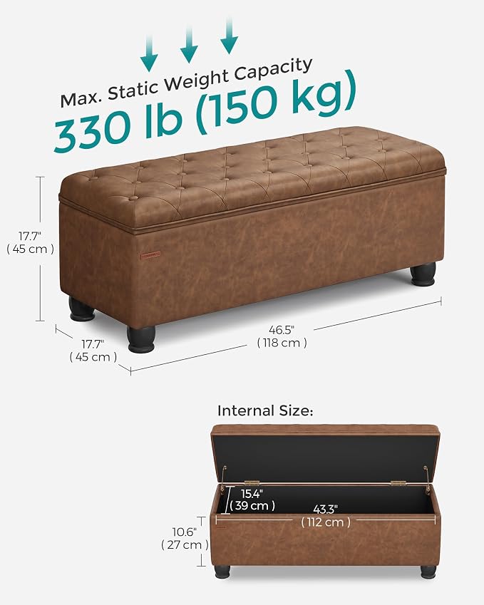SONGMICS Storage Ottoman, Storage Bench, Tufted Entryway Bedroom Bench - Image 3