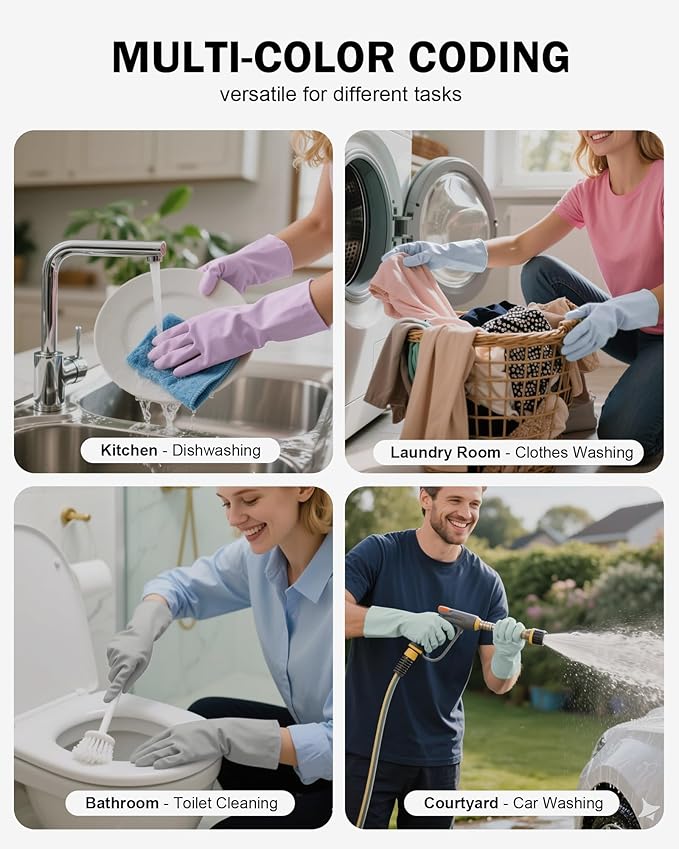 Rubber Cleaning Dishwashing Gloves 4 Pairs Reusable Kitchen Glove - Image 4