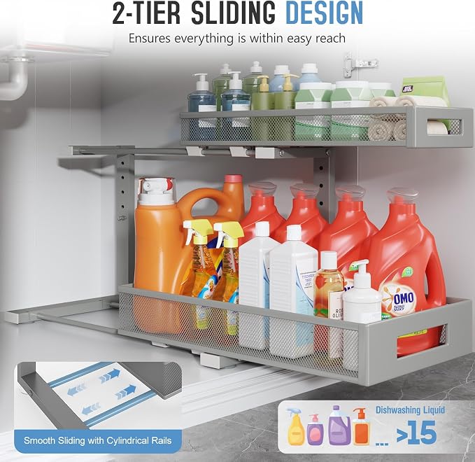2 Pack 19IN Depth Under Sink Storage Organizer, Large 2-Tier Elegant Mesh Pull - Image 5